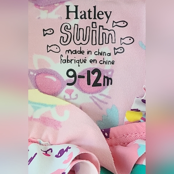 NWT Hatley - Girl's Felines in Fun Floats Mini Ruffle Pink Swim Suit, Sz 9-12M - Picture 2 of 3
